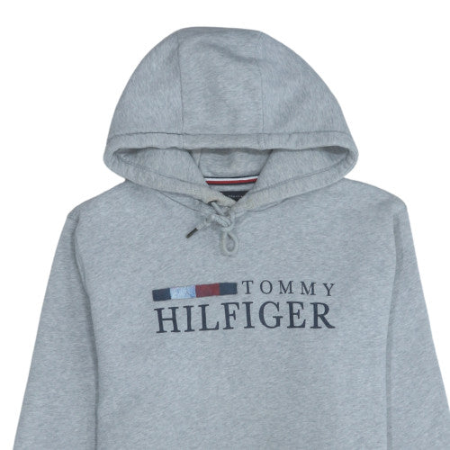 Tommy Hilfiger Men's Grey Pullover Hoodie L Logo Fleece Sweatshirt
