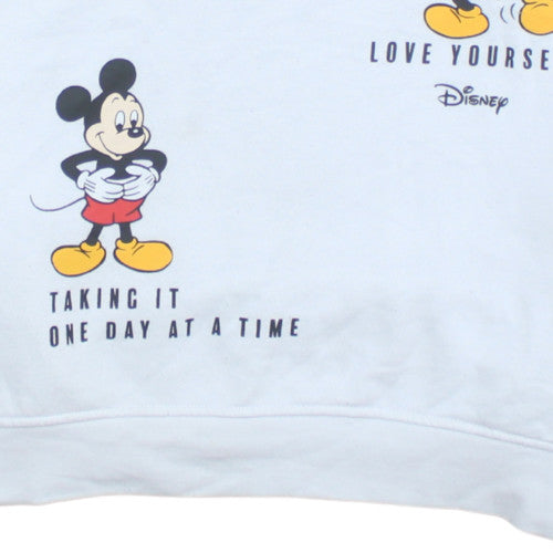 Disney Women White Mickey Mouse Pullover Hoodie Size L Graphic Print