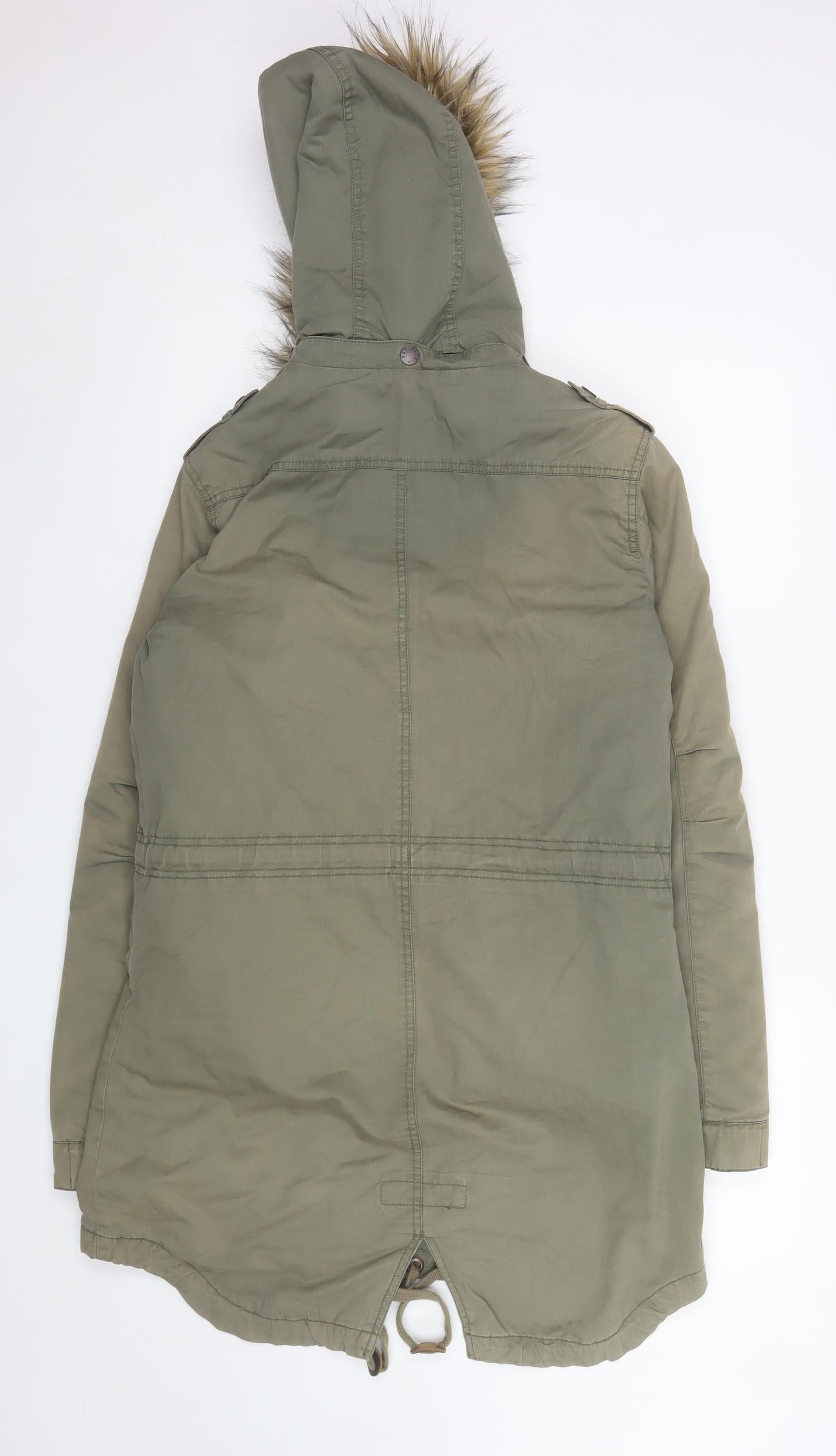 Fat Face Women Green Faux Fur Hooded Parka Coat Size 10