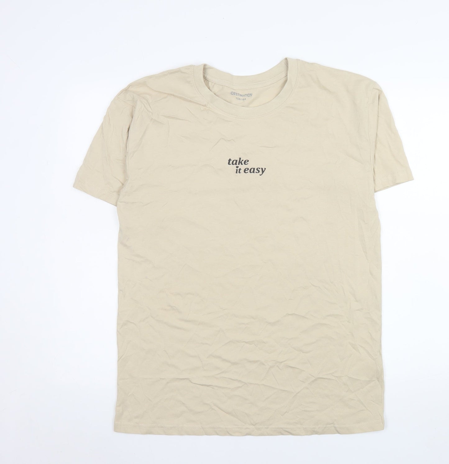 Destination Girls Beige Cotton Crew Neck Quote T-Shirt Size 14