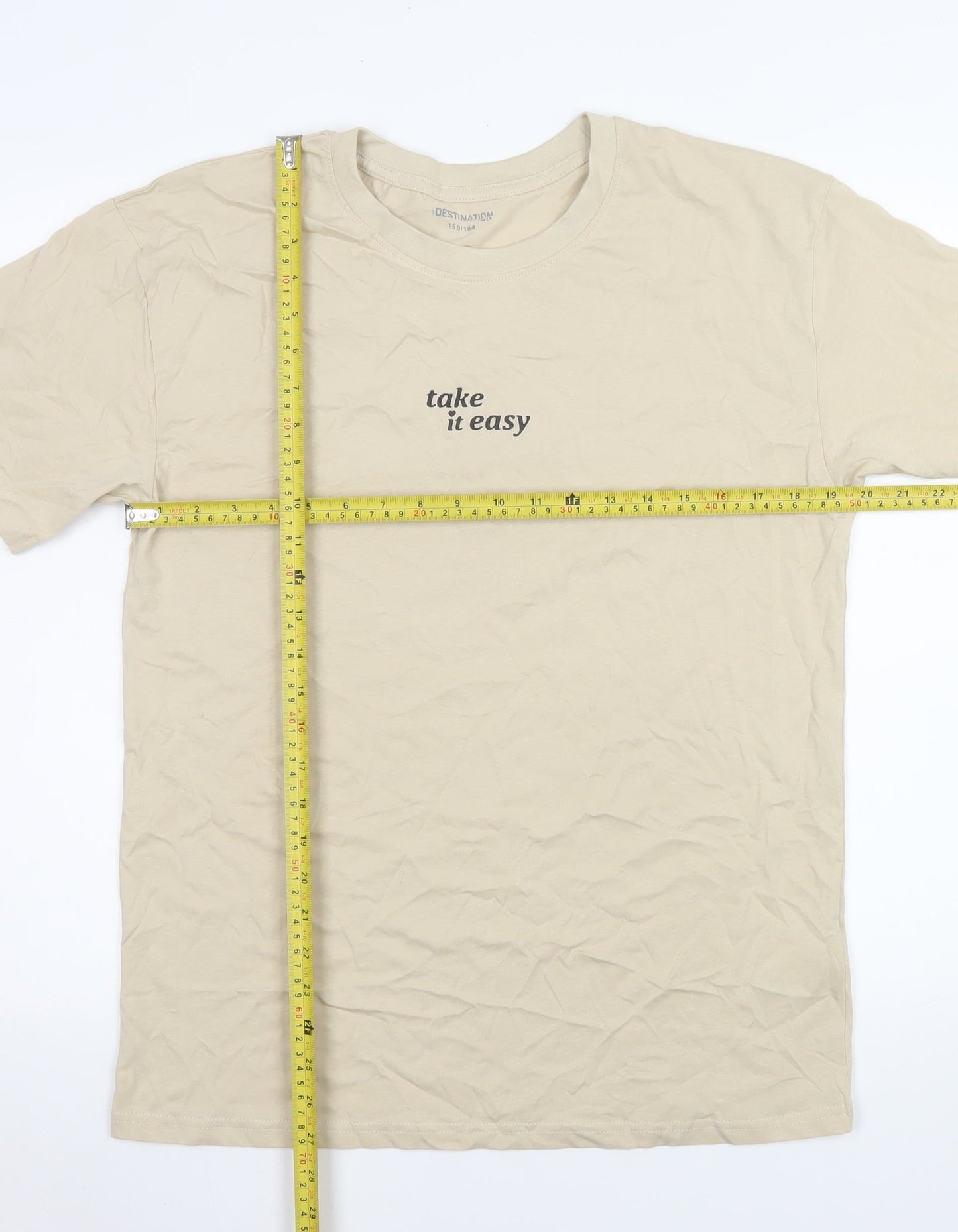 Destination Girls Beige Cotton Crew Neck Quote T-Shirt Size 14