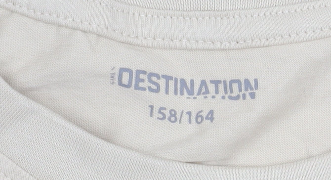 Destination Girls Beige Cotton Crew Neck Quote T-Shirt Size 14