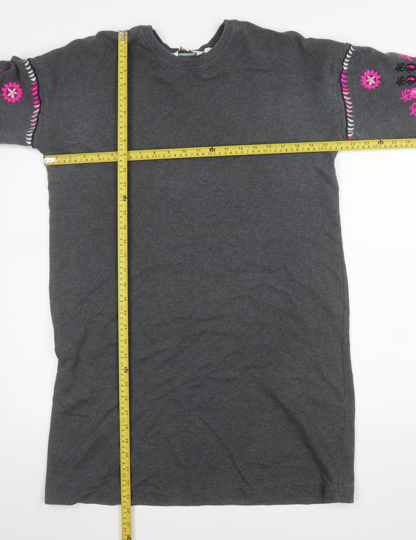 Boden Women Grey Embroidered Long Sleeve Shift Dress Size 14
