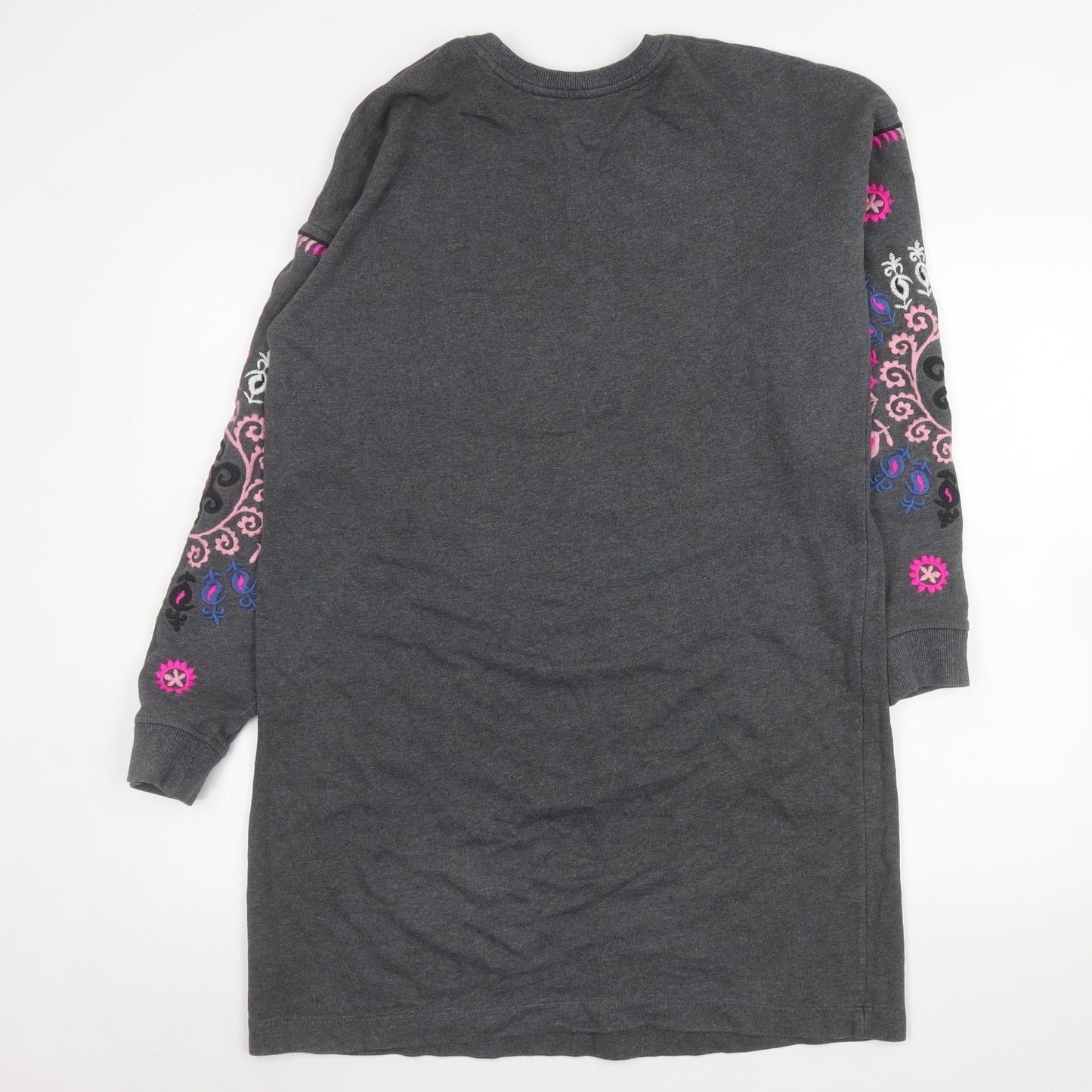 Boden Women Grey Embroidered Long Sleeve Shift Dress Size 14