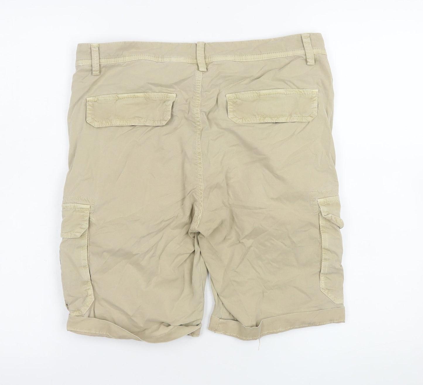Montezemolo Men's Beige Cotton Cargo Shorts Size 46 Regular Fit