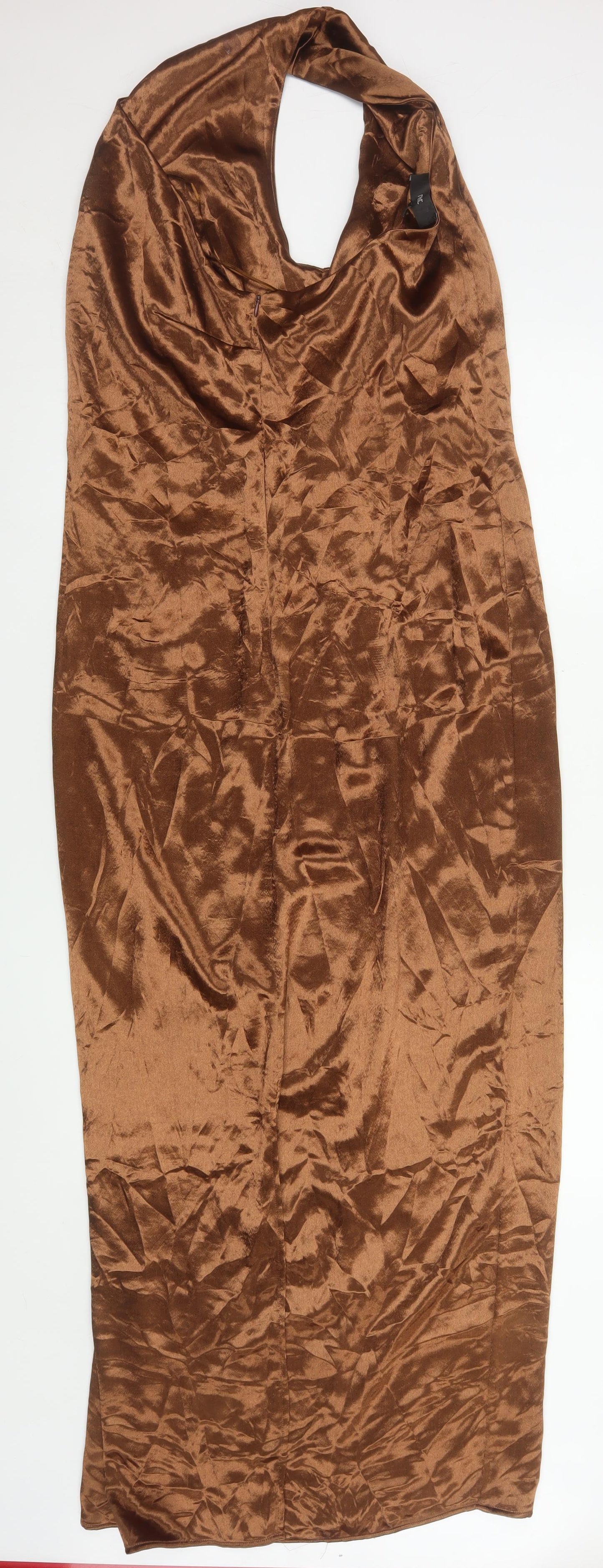 Next Women’s Brown Satin Slip Dress UK 14 Tall Cowl Neck