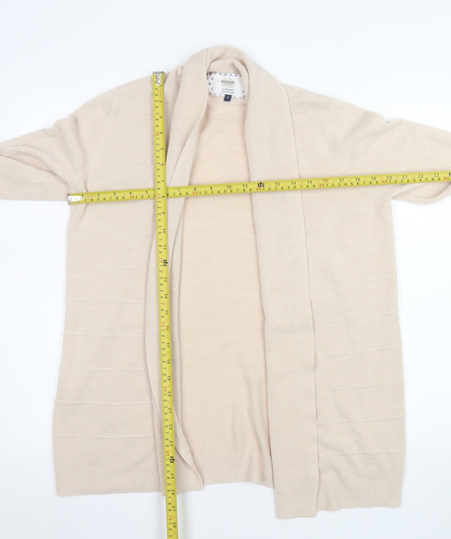 Maine New England Women Beige Size 14 Open Knit Long Sleeve Cardigan