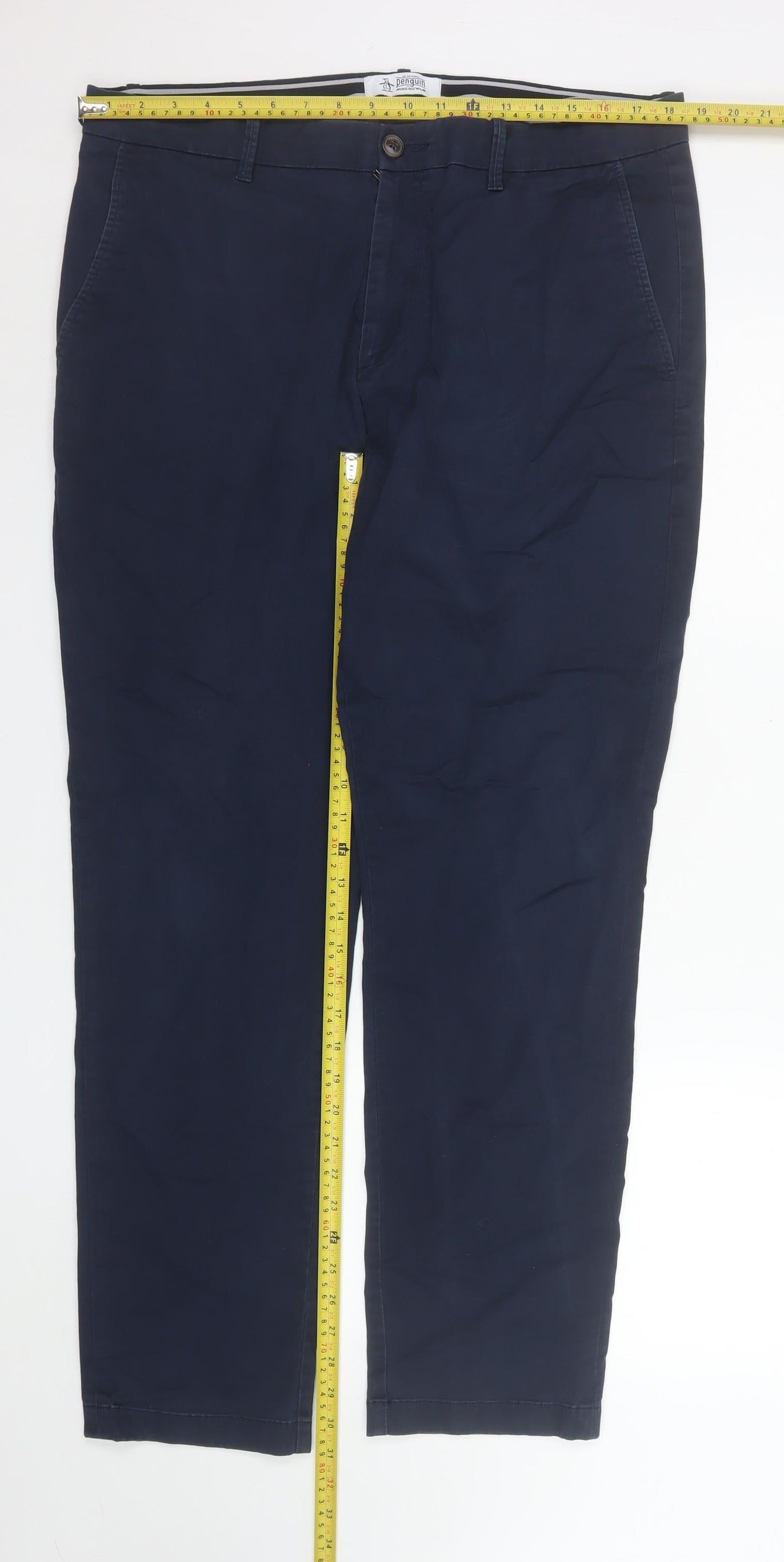 Original Penguin Men's Blue Chino Trousers 36x32 Straight Fit