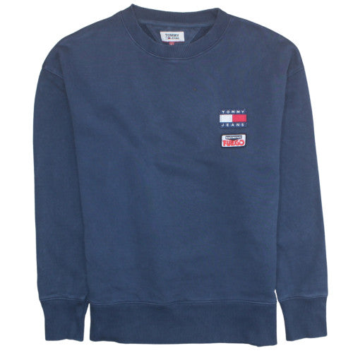 Tommy Jeans Mens Blue Large Crew Neck Sweatshirt Cotton Logo Classic