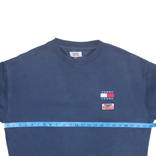 Tommy Jeans Mens Blue Large Crew Neck Sweatshirt Cotton Logo Classic