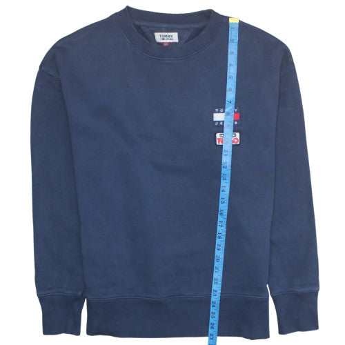 Tommy Jeans Mens Blue Large Crew Neck Sweatshirt Cotton Logo Classic