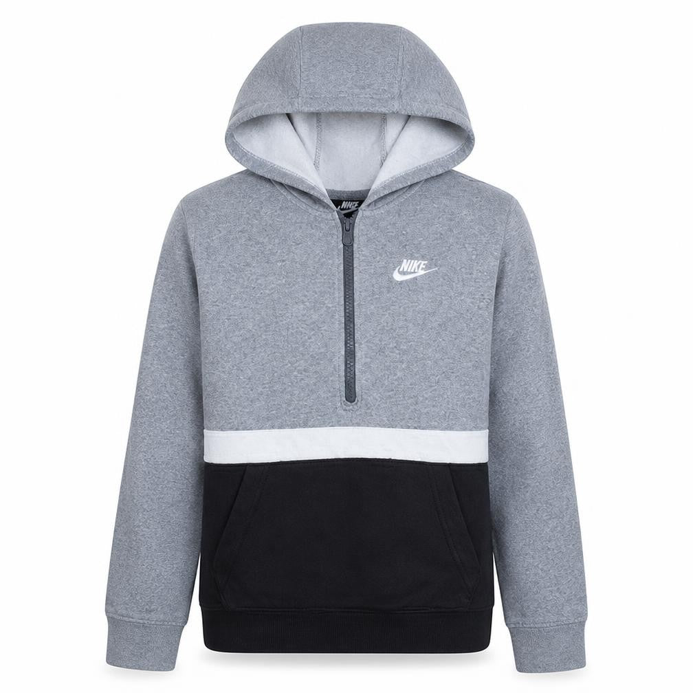 Front view of Nike boys’ grey colourblock 1/2 zip hoodie xl 158-170cm standard fit