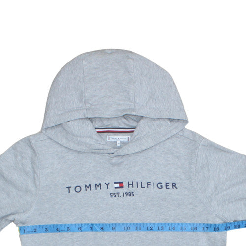 Tommy Hilfiger Boys Grey Pullover Hoodie Size 164 Logo Cotton Sweatshirt