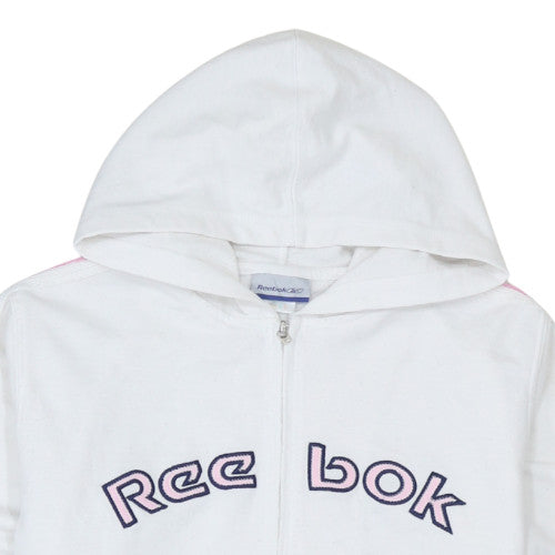 Reebok Womens White Full Zip Hoodie Size M Classic Logo Sportswear