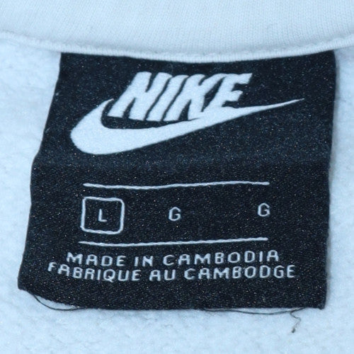 Nike Mens White Pullover Hoodie L Regular Fit Fleece Sweatshirt
