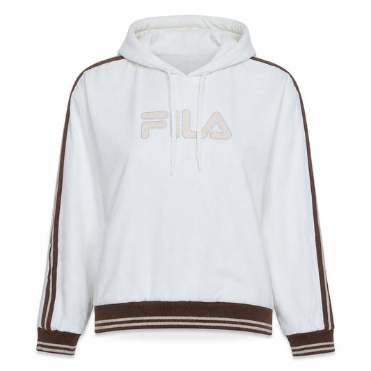 Fila Women White Brown Pullover Hoodie Small Cotton Blend Logo