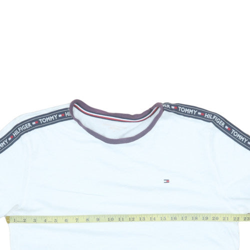 Tommy Hilfiger Men's White Crew Neck Logo Tape T-Shirt Size M