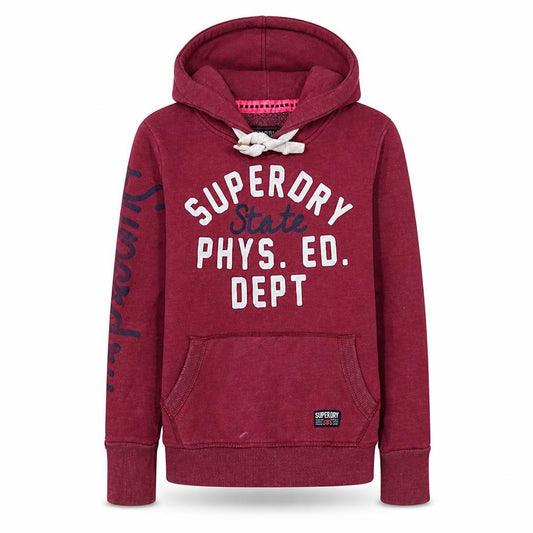 Superdry Womens Burgundy Pullover Hoodie Small Graphic Print