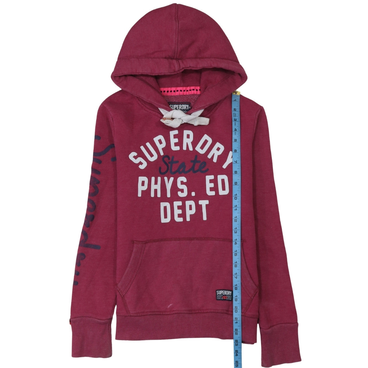 Superdry Womens Burgundy Pullover Hoodie Small Graphic Print