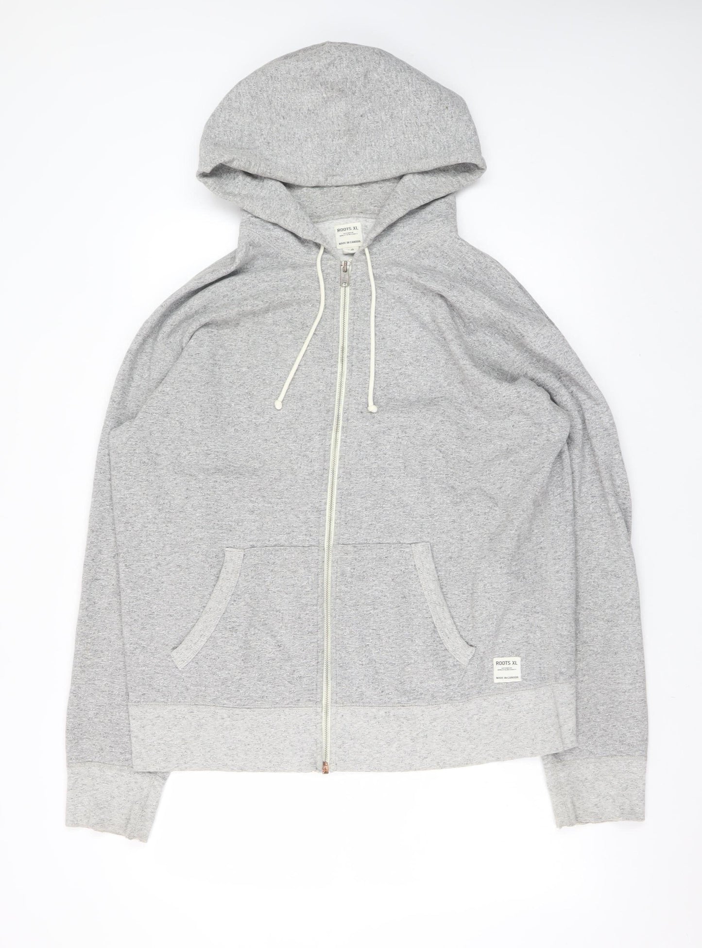 Roots Mens Grey XL Full Zip Hoodie Fleece Cotton Blend