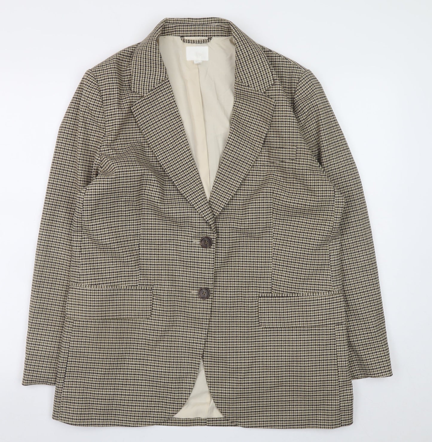 H&M Women Beige Checked Blazer S Classic Work Office Jacket
