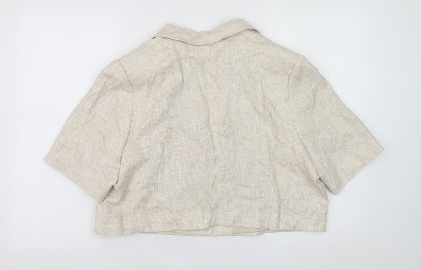 Marks and Spencer Women Beige Linen Blend Cropped Blazer Size 16