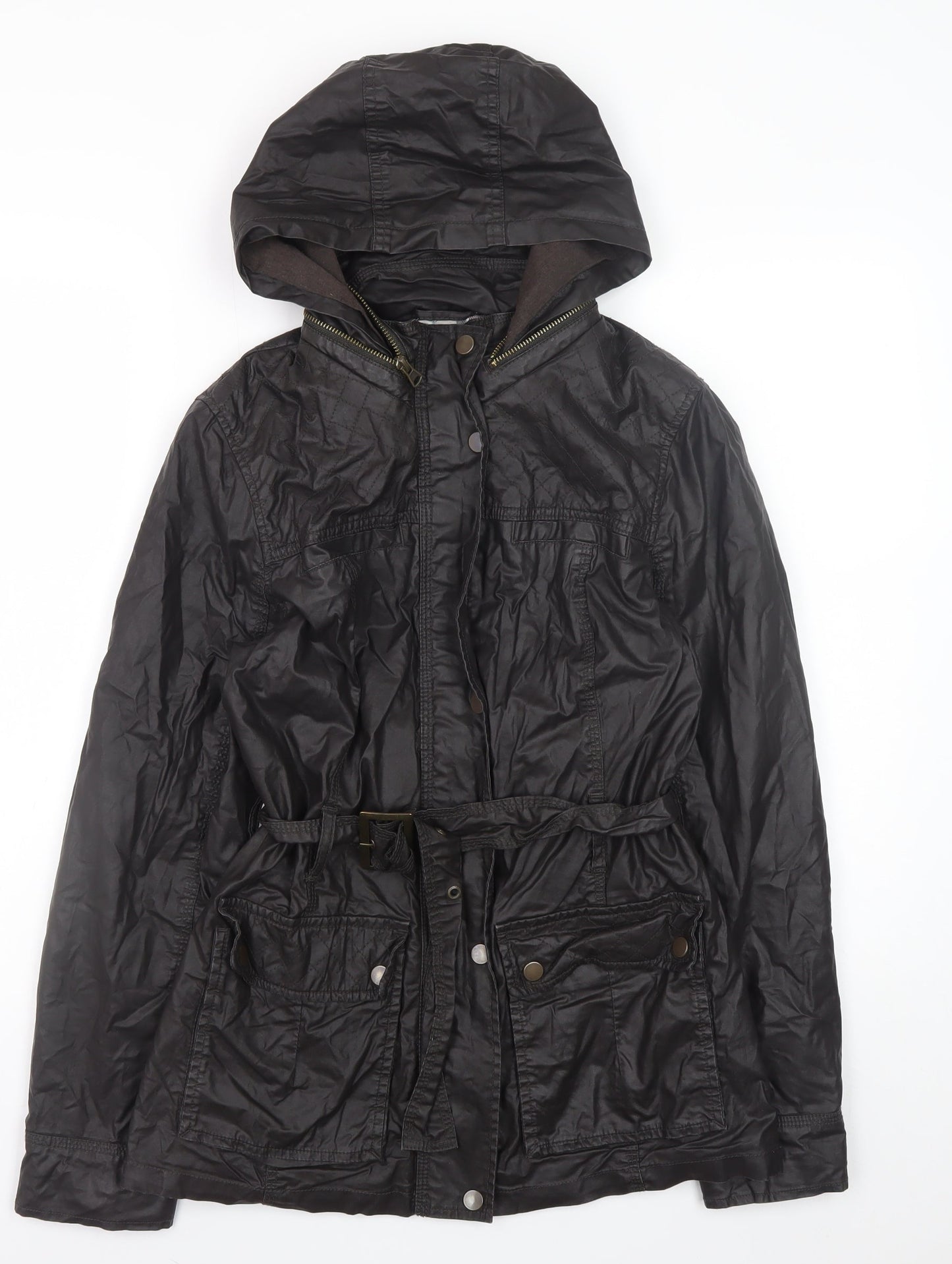 Marks and Spencer Womens Brown Hooded Belted Parka Jacket Size 10