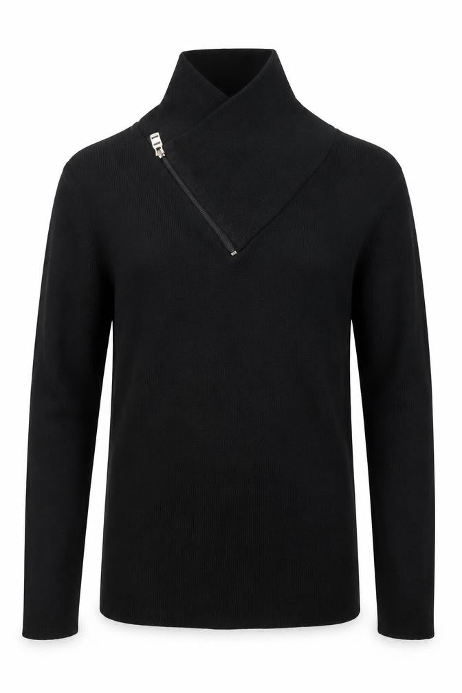 Front view of Stone UK Men’s Black High Neck Zip jumper XL