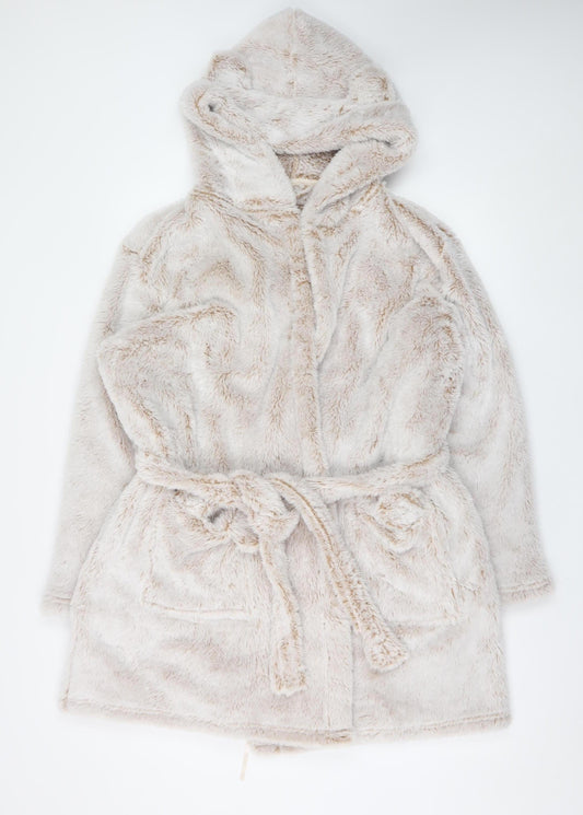 Marks and Spencer Womens Beige Hooded Fleece Robe Size 20-22