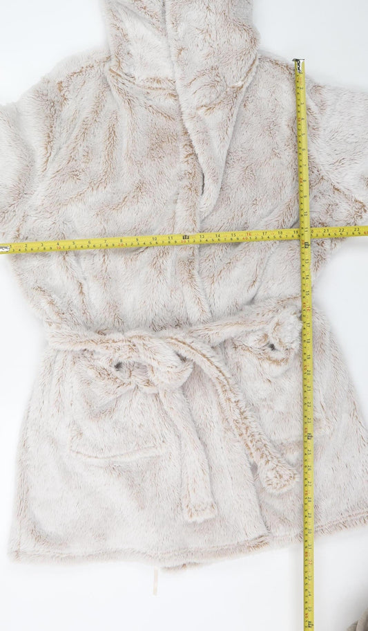 Marks and Spencer Womens Beige Hooded Fleece Robe Size 20-22