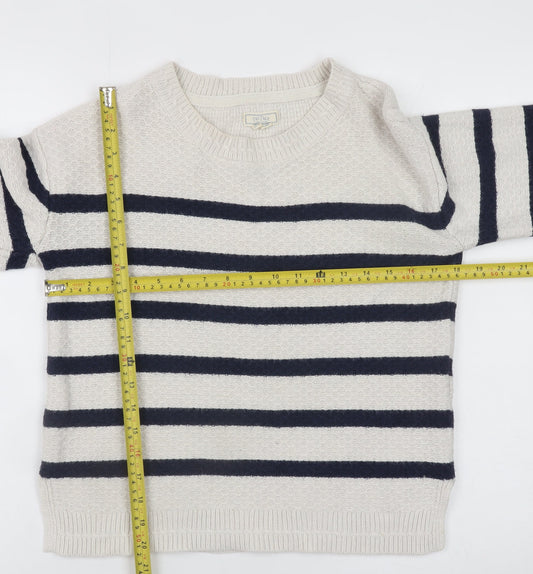 Fat Face Women Beige & Navy Striped Crew Neck Jumper UK 10