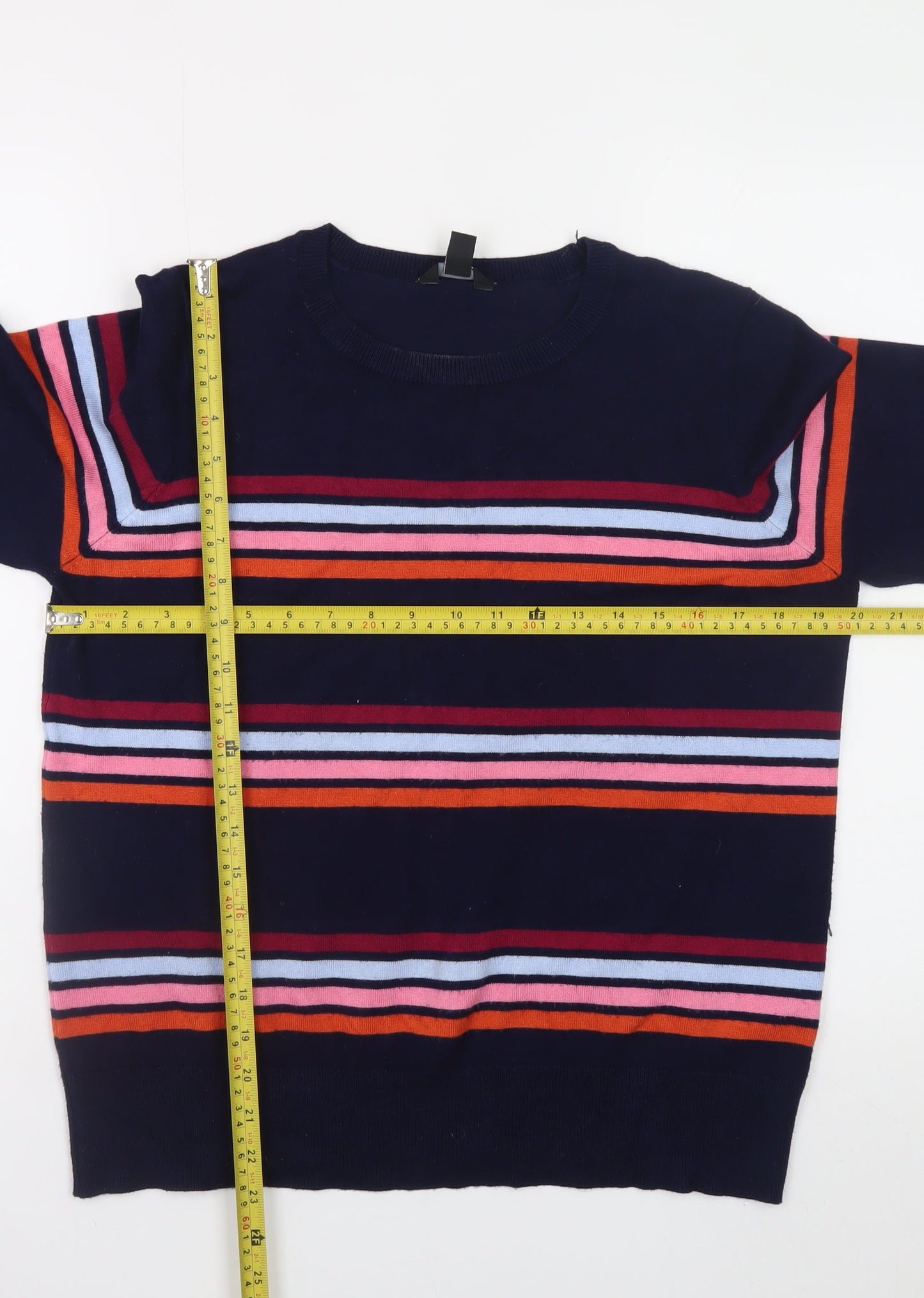 M&Co Women’s Navy Striped Crew Neck Jumper Size 14