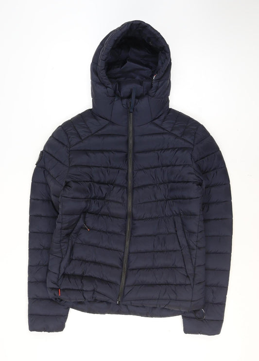 Superdry Men's Blue Hooded Puffer Jacket Size M Winter Nylon