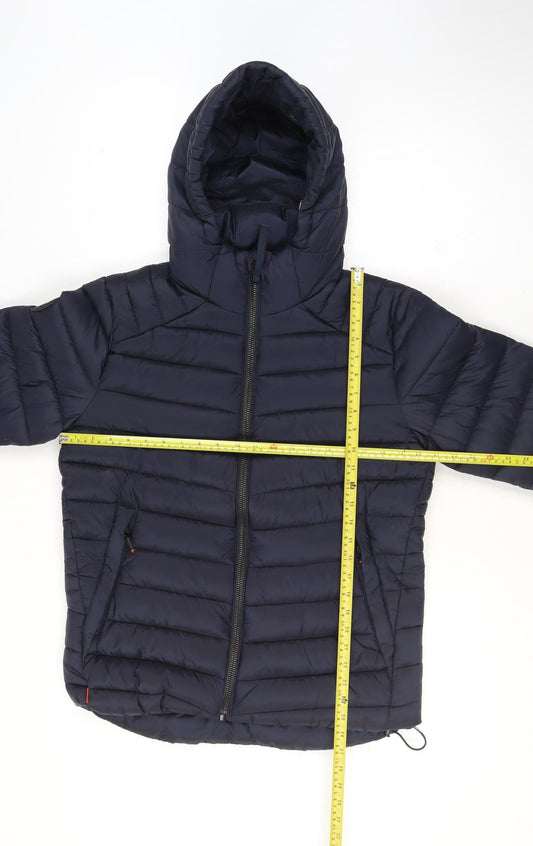 Superdry Men's Blue Hooded Puffer Jacket Size M Winter Nylon