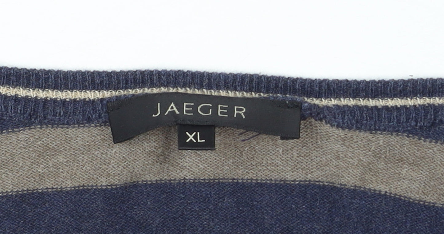 Jaeger Men's Blue Striped Cotton Crew Neck Jumper XL
