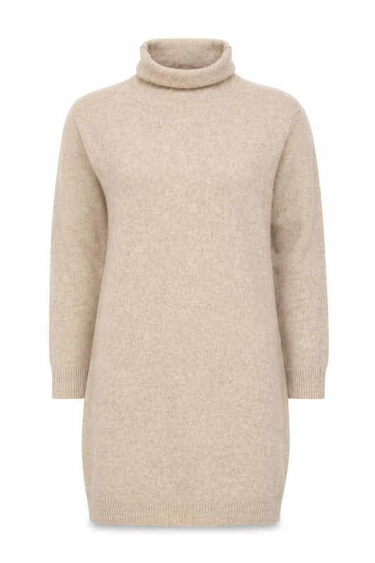 Superdry Women Beige Wool Blend Roll Neck Knit Sweater Dress UK 8