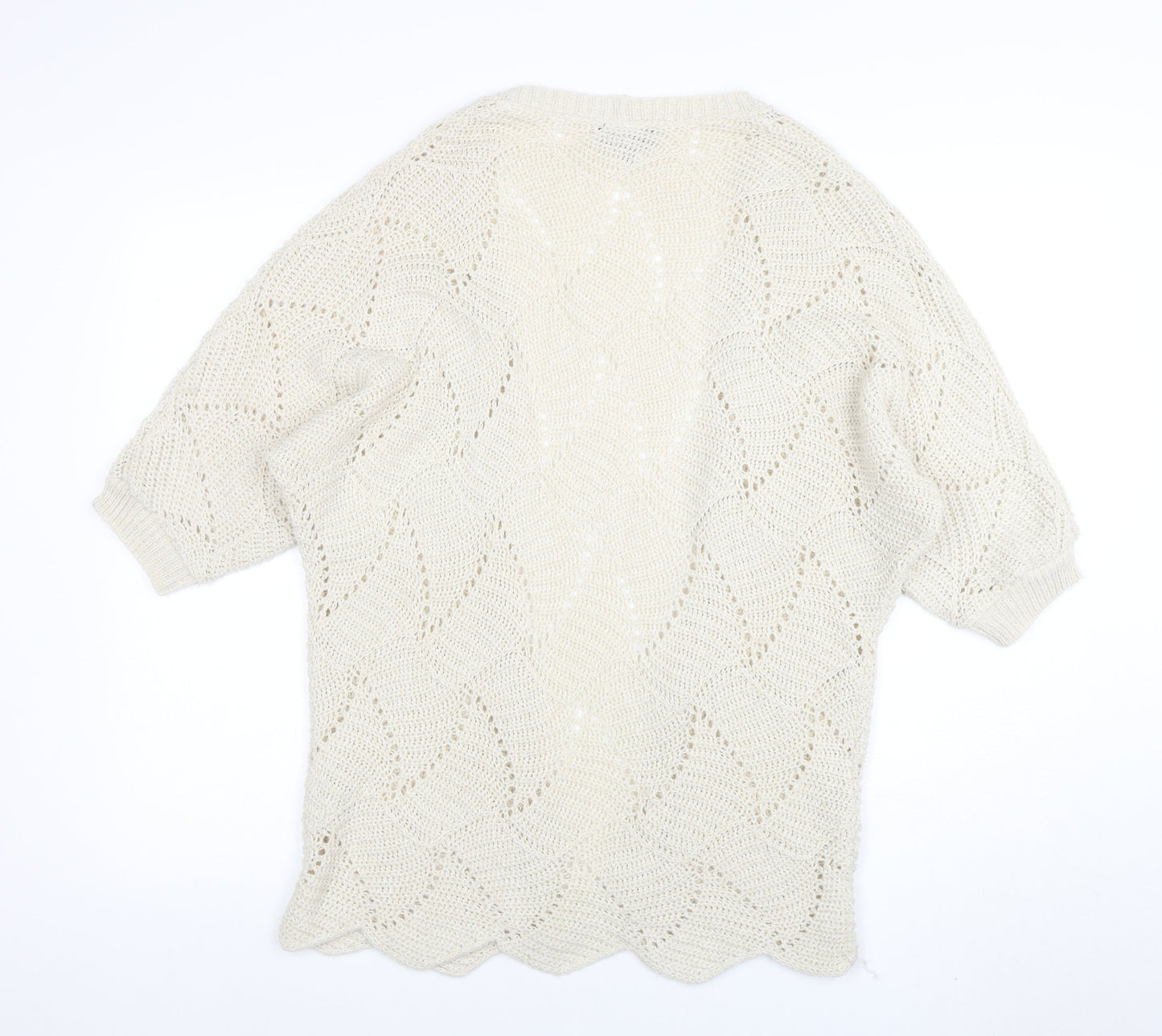 Warehouse Women Ivory Open-Knit Acrylic Cardigan UK 12