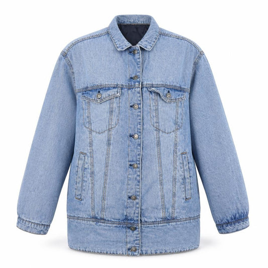 Pull & Bear Women Blue Denim Mid-Length Basic Jacket Size 12