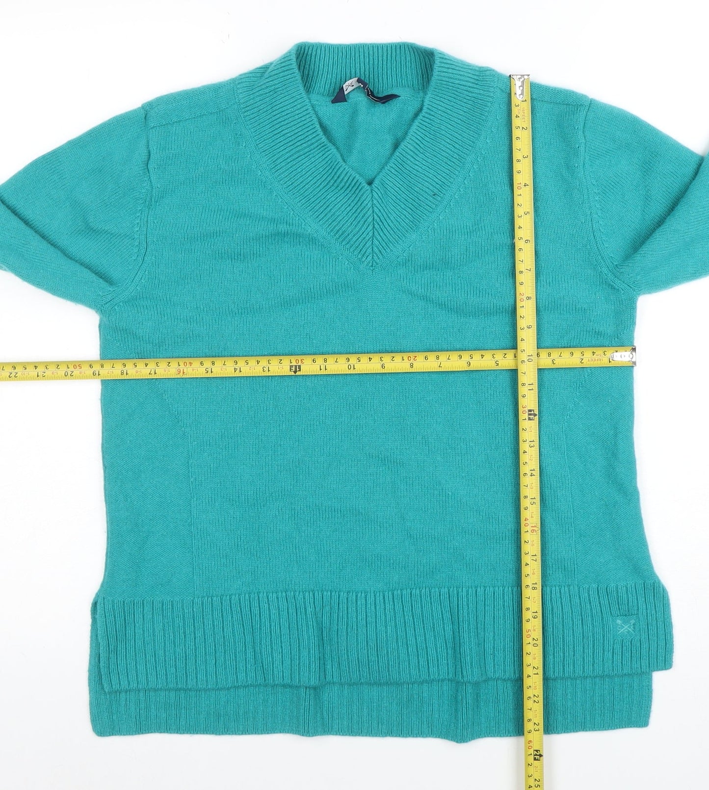 Crew Clothing Company Women's Green V-Neck Merino Wool Jumper Size 12