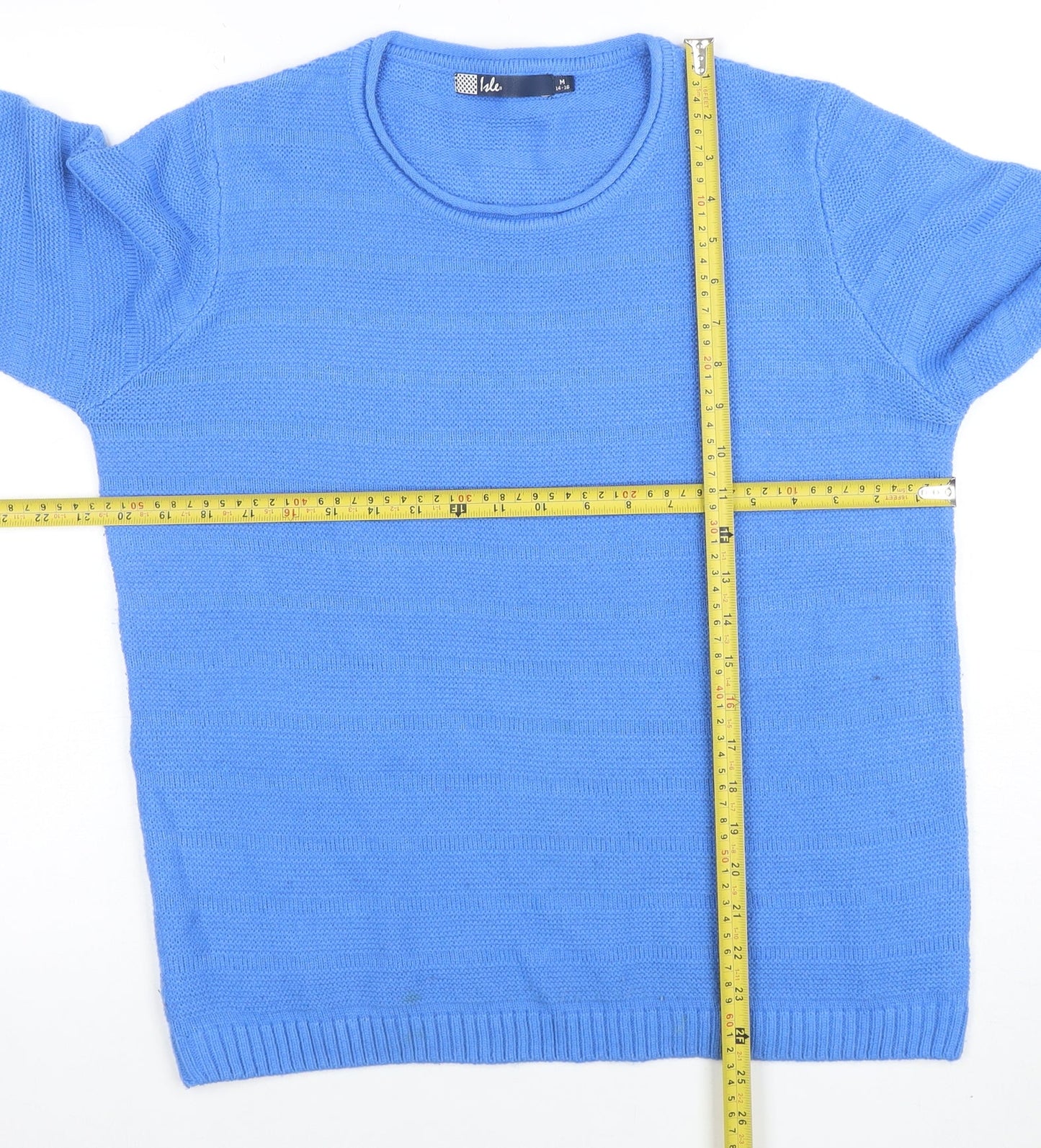 Isle Women's Blue Acrylic Crew Neck Jumper Size M 14-16