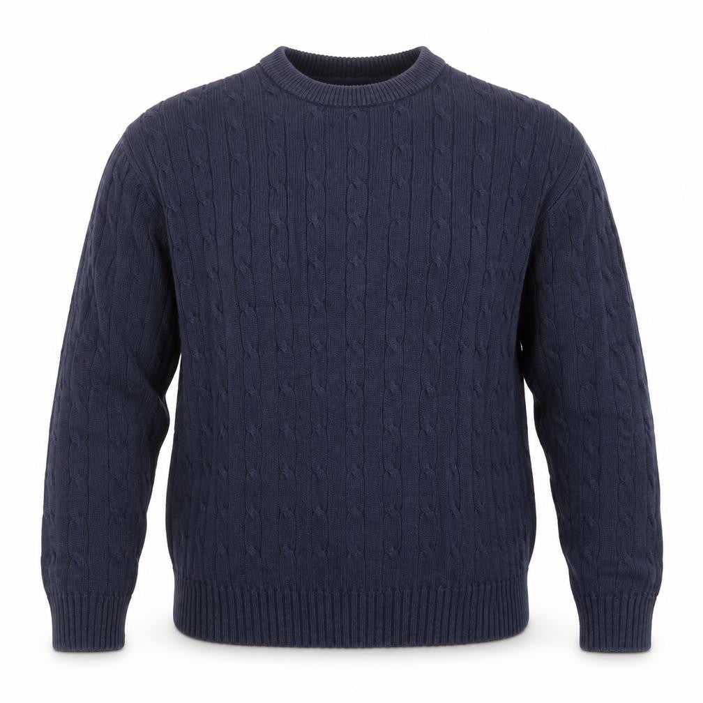 Guise Men's Blue Cable Knit Cotton Crew Neck Jumper Size M