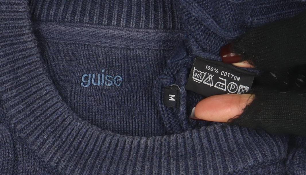Guise Men's Blue Cable Knit Cotton Crew Neck Jumper Size M