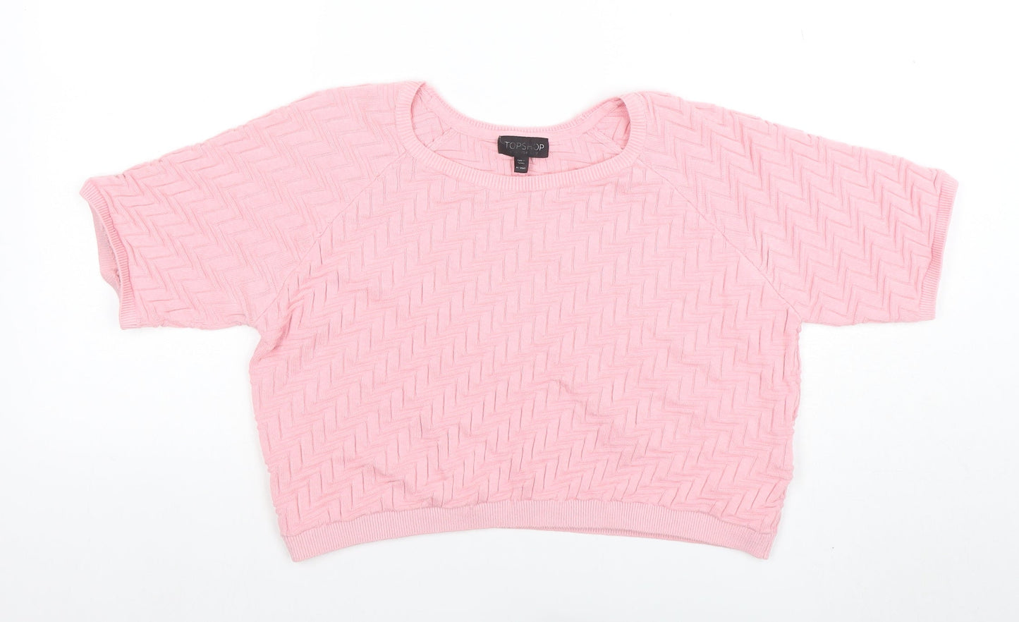 Topshop Women's Pink Cropped Knit T-Shirt Size 12