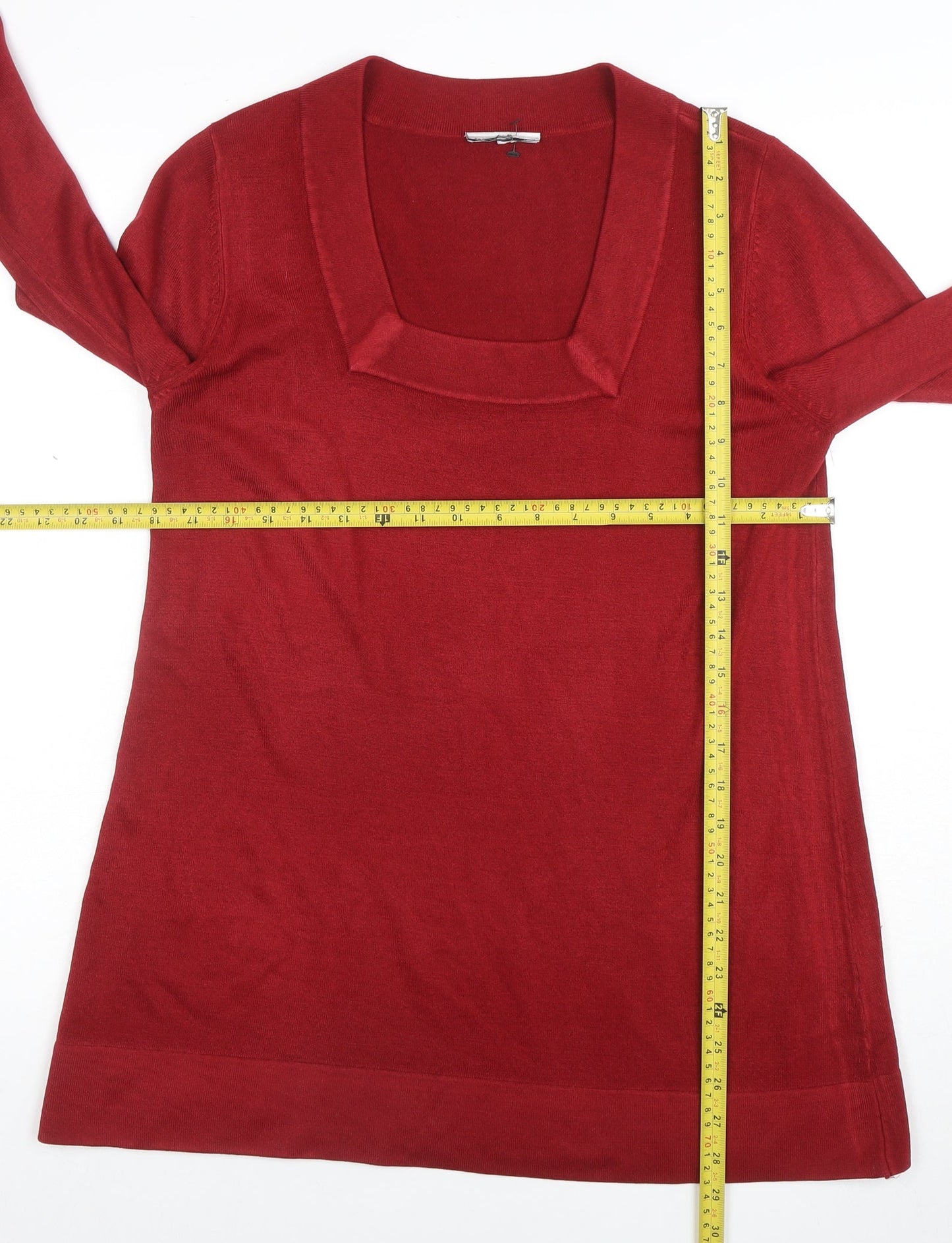 Marks & Spencer Women’s Red Acrylic Knit Square Neck Long Sleeve Blouse Size 14