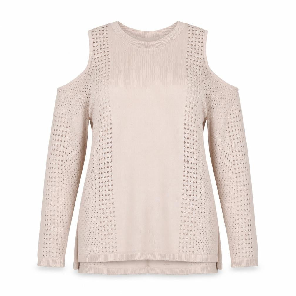 Topshop Women Beige Cold Shoulder Knit Blouse Size 8