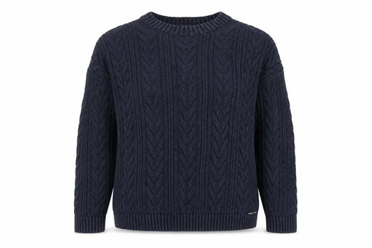 Superdry Womens Blue Cable Knit Crew Neck Cotton Jumper Size 8