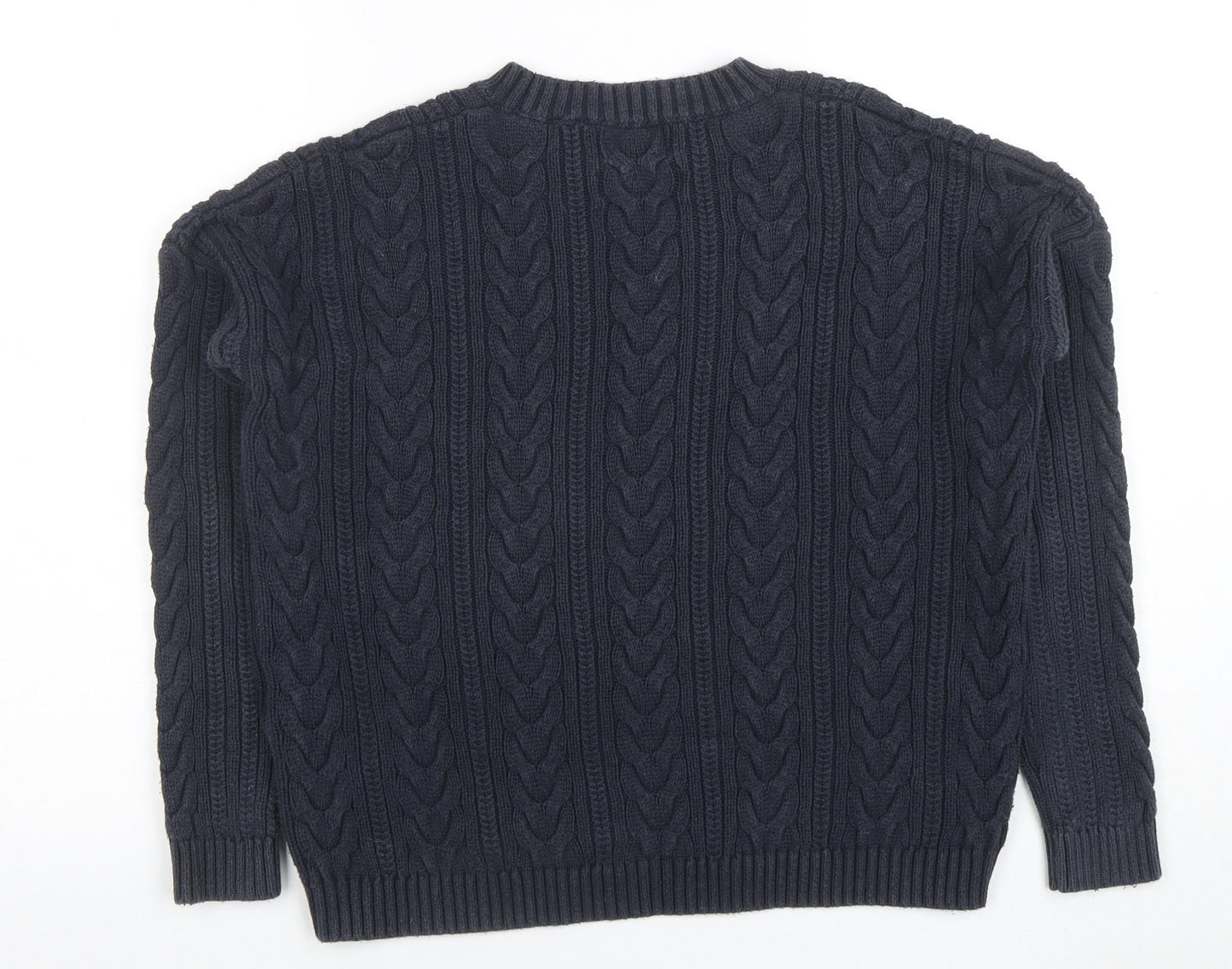Superdry Womens Blue Cable Knit Crew Neck Cotton Jumper Size 8
