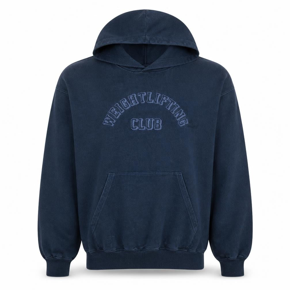 Gymshark Men's Navy Blue Pullover Hoodie Small Weightlifting Club Logo