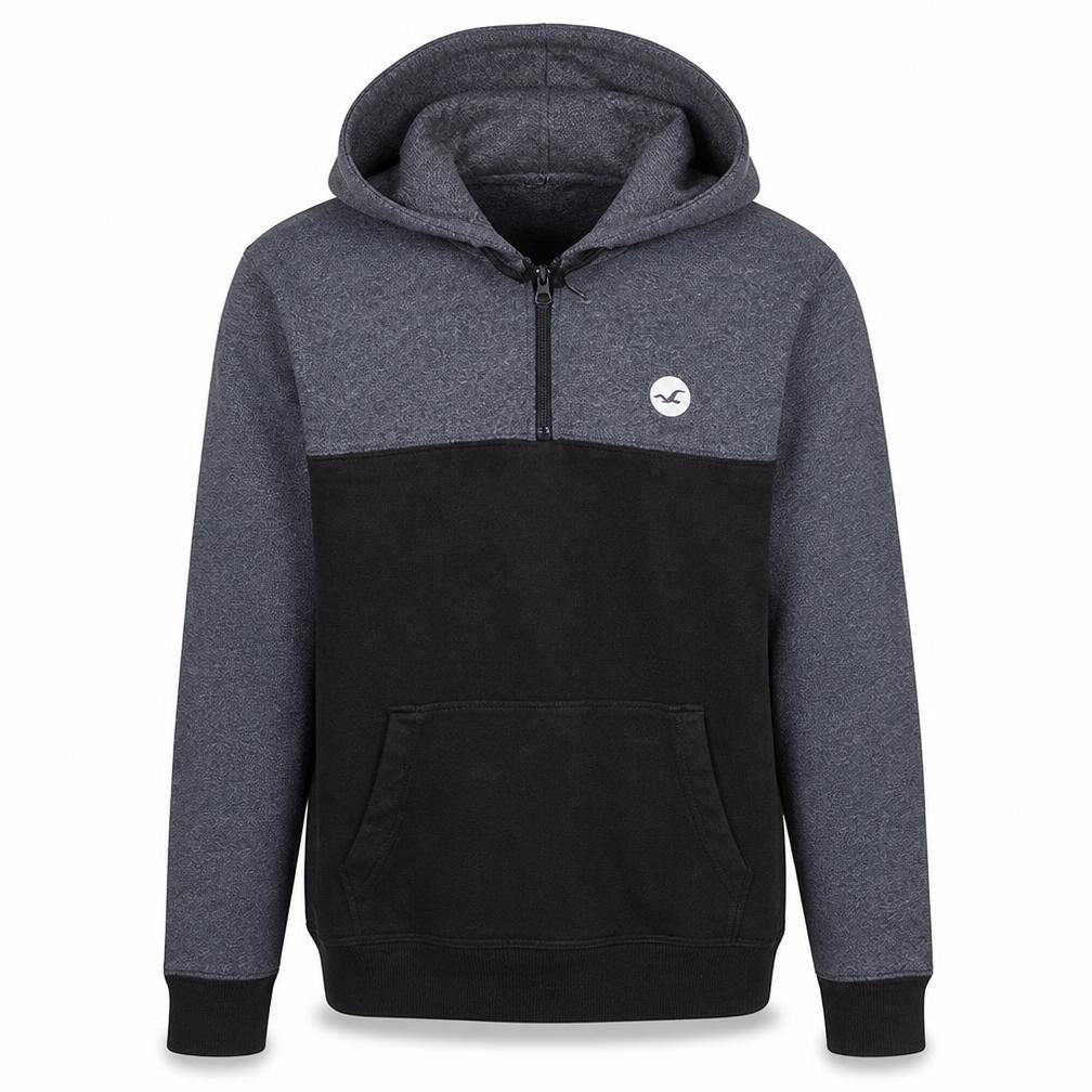 Hollister Men's Grey & Black 1/4 Zip Hoodie Small Pullover Sweatshirt
