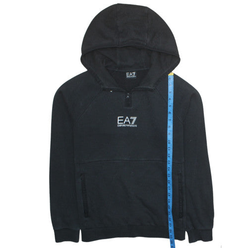 Emporio Armani Men’s Black M Hoodie Pullover EA7 Logo 1/4 Zip Fleece